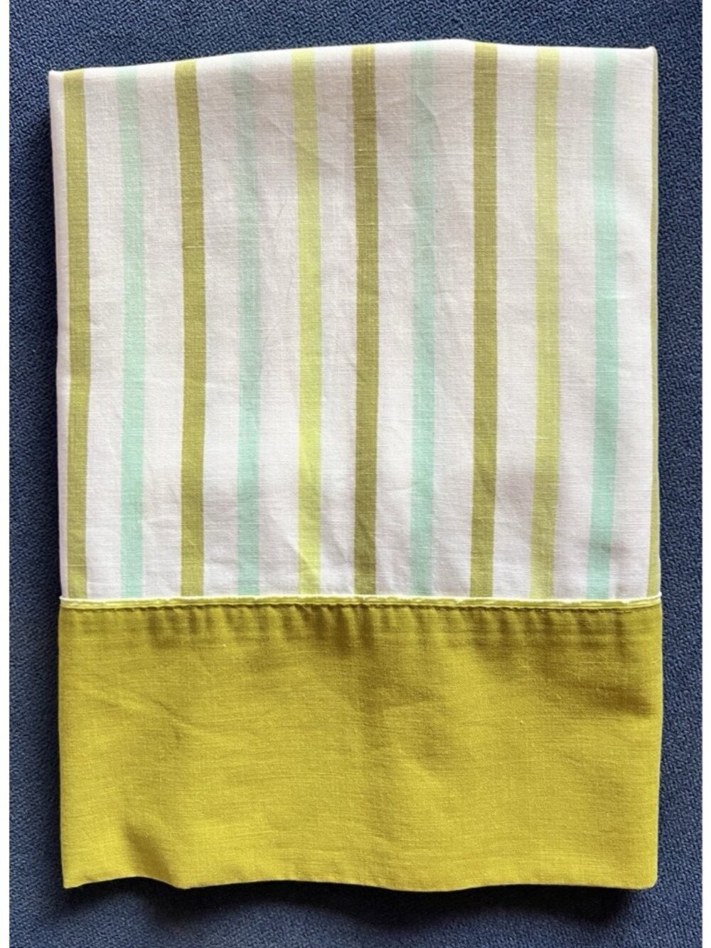LADY PEPPERELL Pillowcase Std No Iron Avocado Green Stripe Muslin Retro Vintage